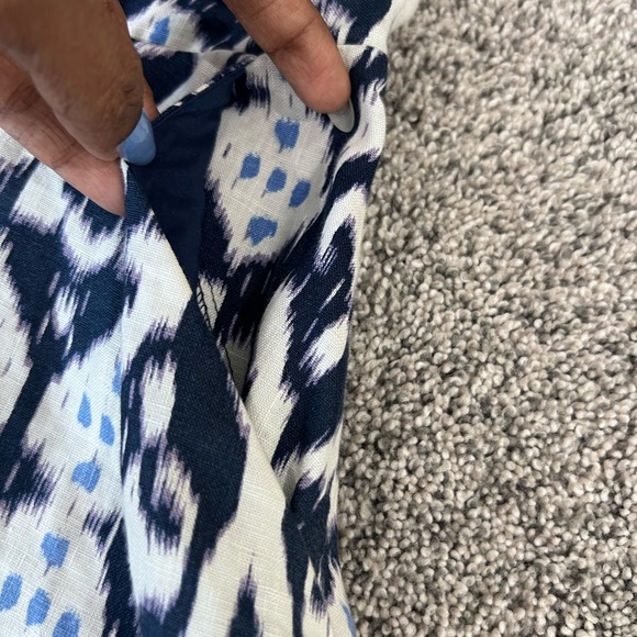 Gap 100% Linen Fit & Flare Ikat Print Sleeveless Blue White Mini Dress Size US 6 - Picture 5 of 11